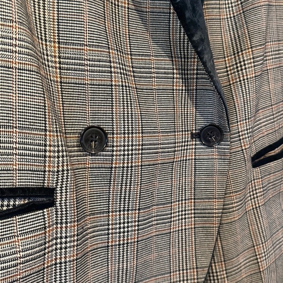 FREE PEOPLE Plaid Velvet Trim Blazer Oversized Tan Green  XS - Picture 7 of 7
